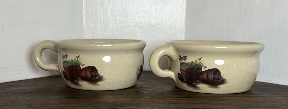 Yesteryears Marshall Pottery Texas Hand Turned Soup Bowls Birds Cottagecore VTG